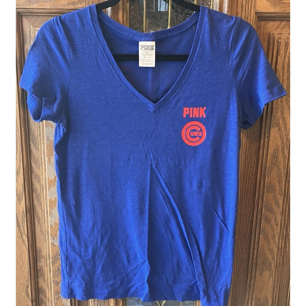 Pink Victoria's‎ Secret Chicago Cubs V Neck T Shirt Blue Women's Size XS EUC
